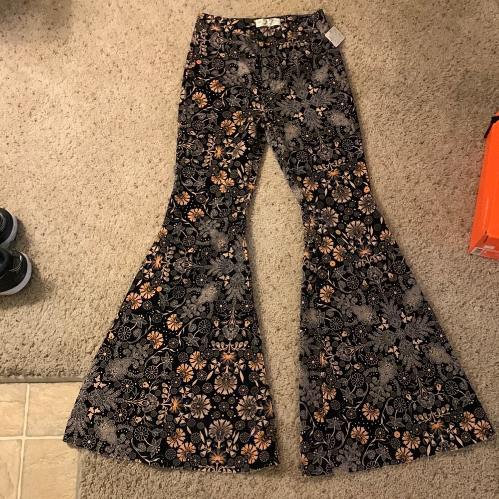 Free People Corduroy Floral Flare Pants